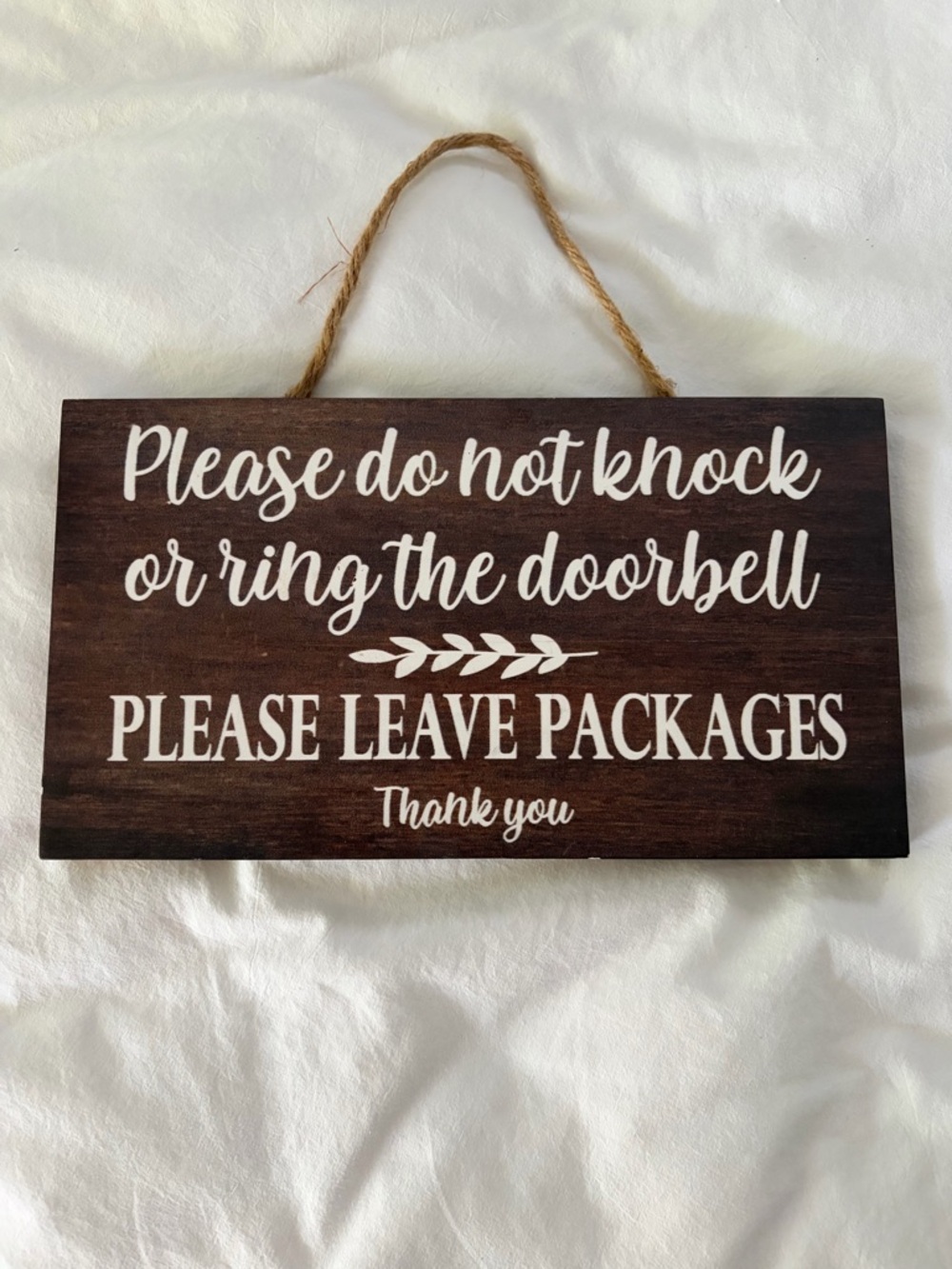Please Do Not Knock Dark Wood Hanging Door Sign - White Lettering, 11x6